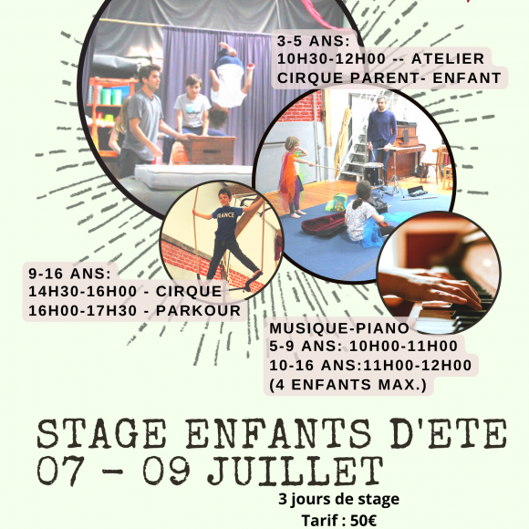 Stages Enfants/Ados Cirque/Parkour/Piano – Vacances d’été juillet 2022
