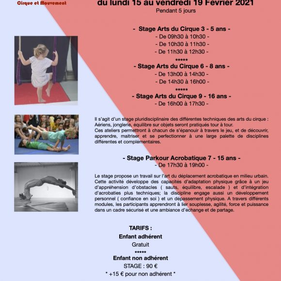 Stages Cirque & Parkour Enfants/Ados – Février 2021